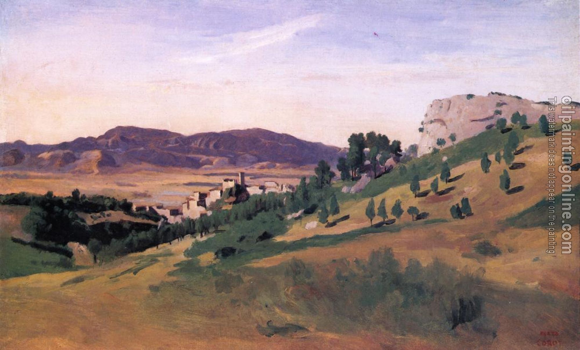 Corot, Jean-Baptiste-Camille - Olevano, the Town and the Rocks